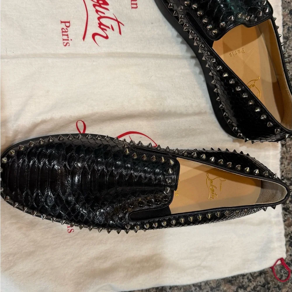 Christian Louboutin Black Studded Loafers 45.5 or size 12.5. Gorgeous shoe !! - Picture 1 of 9